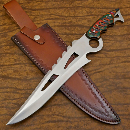 Ranger Elite 12-Inch D2 Steel Full Tang Bowie Hunting Knife with Pakka Wood Handle