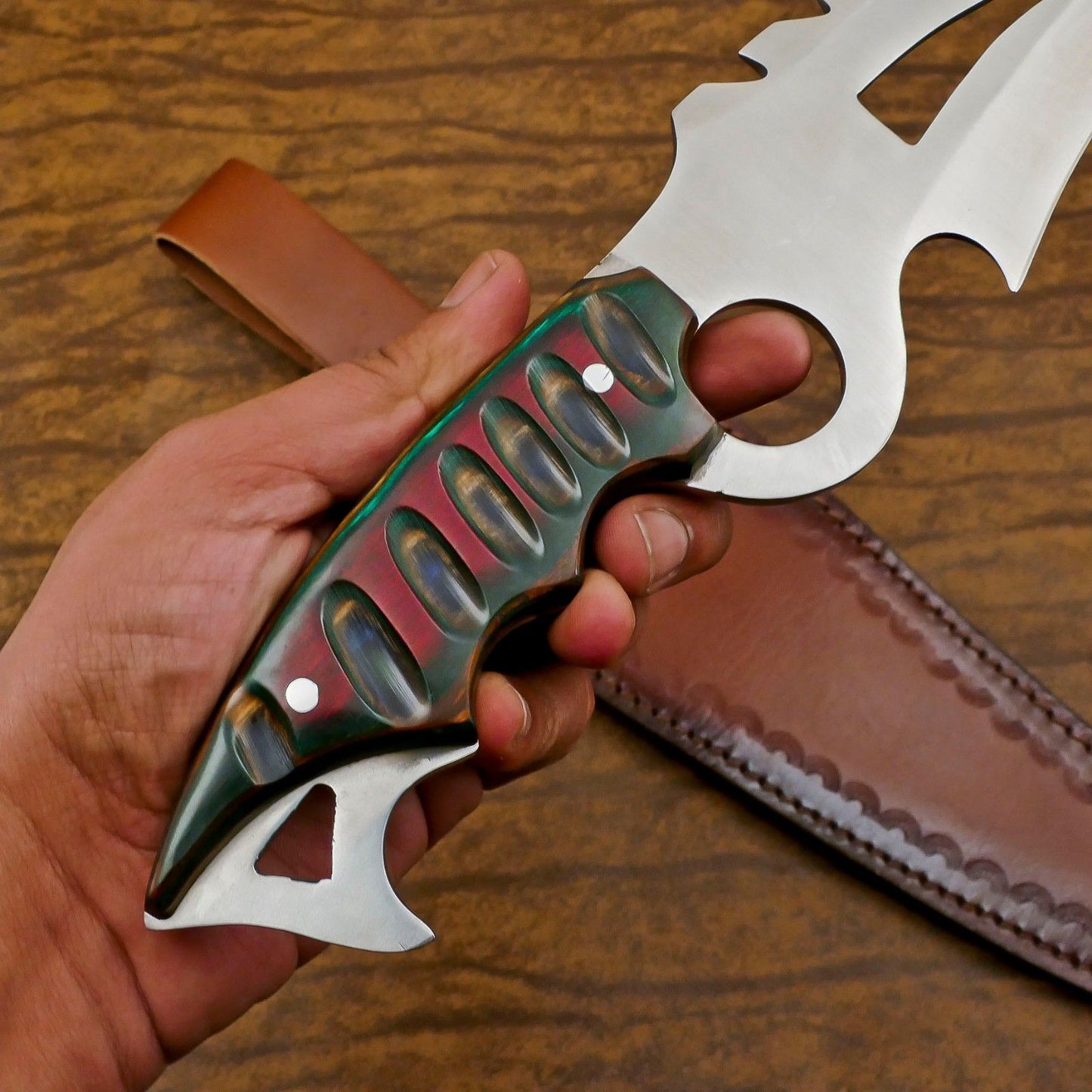 Ranger Elite 12-Inch D2 Steel Full Tang Bowie Hunting Knife with Pakka Wood Handle