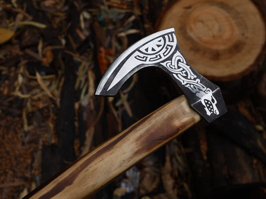 Handmade 22 Inch Viking Tomahawk Axe with Yellow Pine Ash Handle and Leather Sheath
