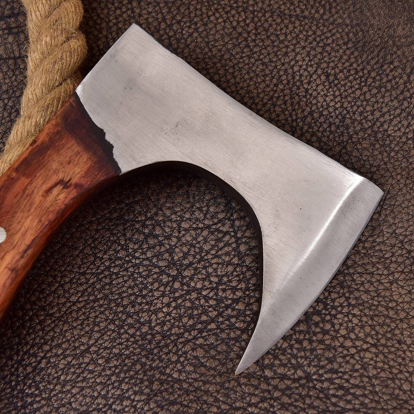 Handmade High Carbon Steel Viking Throwing Axe with Wood Handle and Leather Sheath