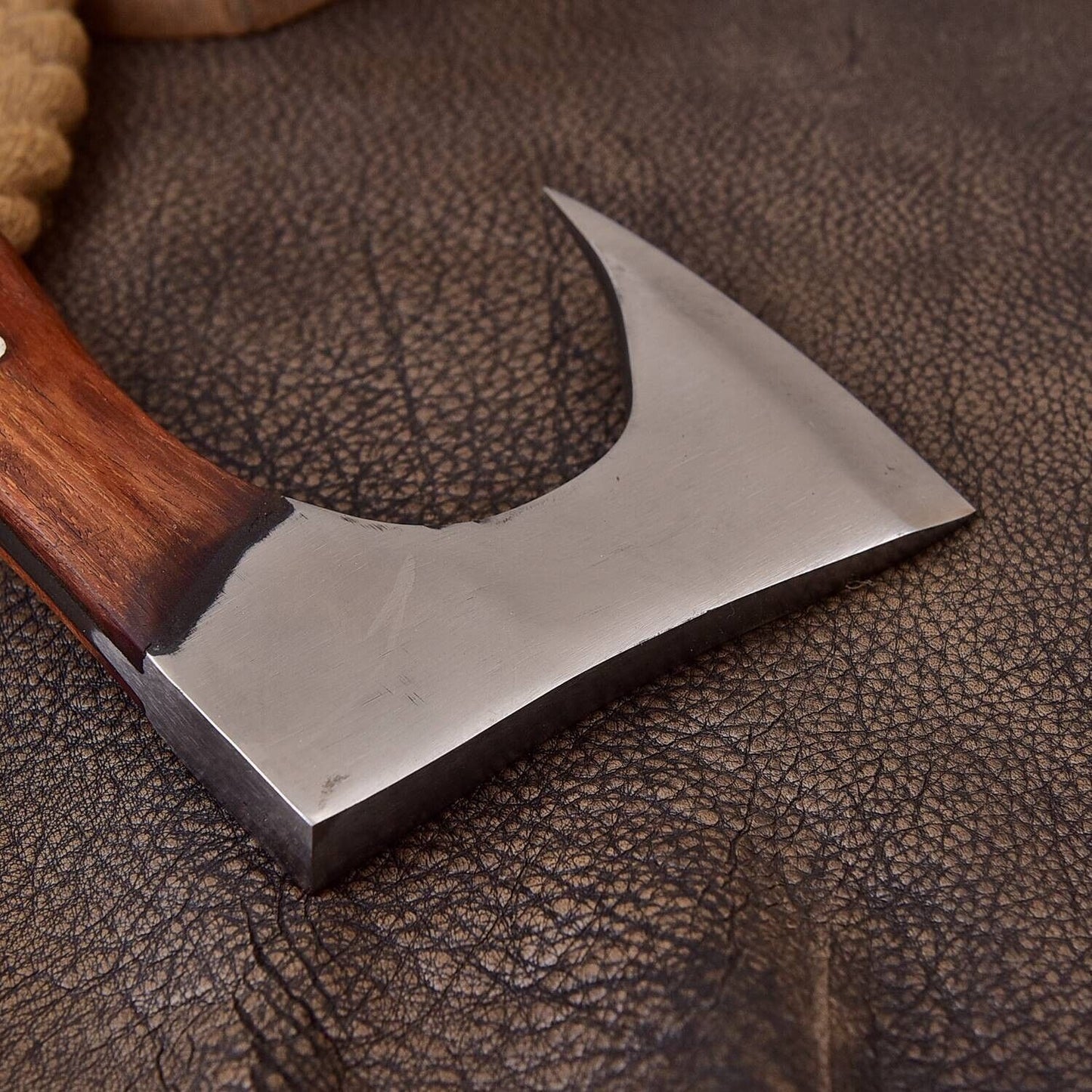 Handmade High Carbon Steel Viking Throwing Axe with Wood Handle and Leather Sheath