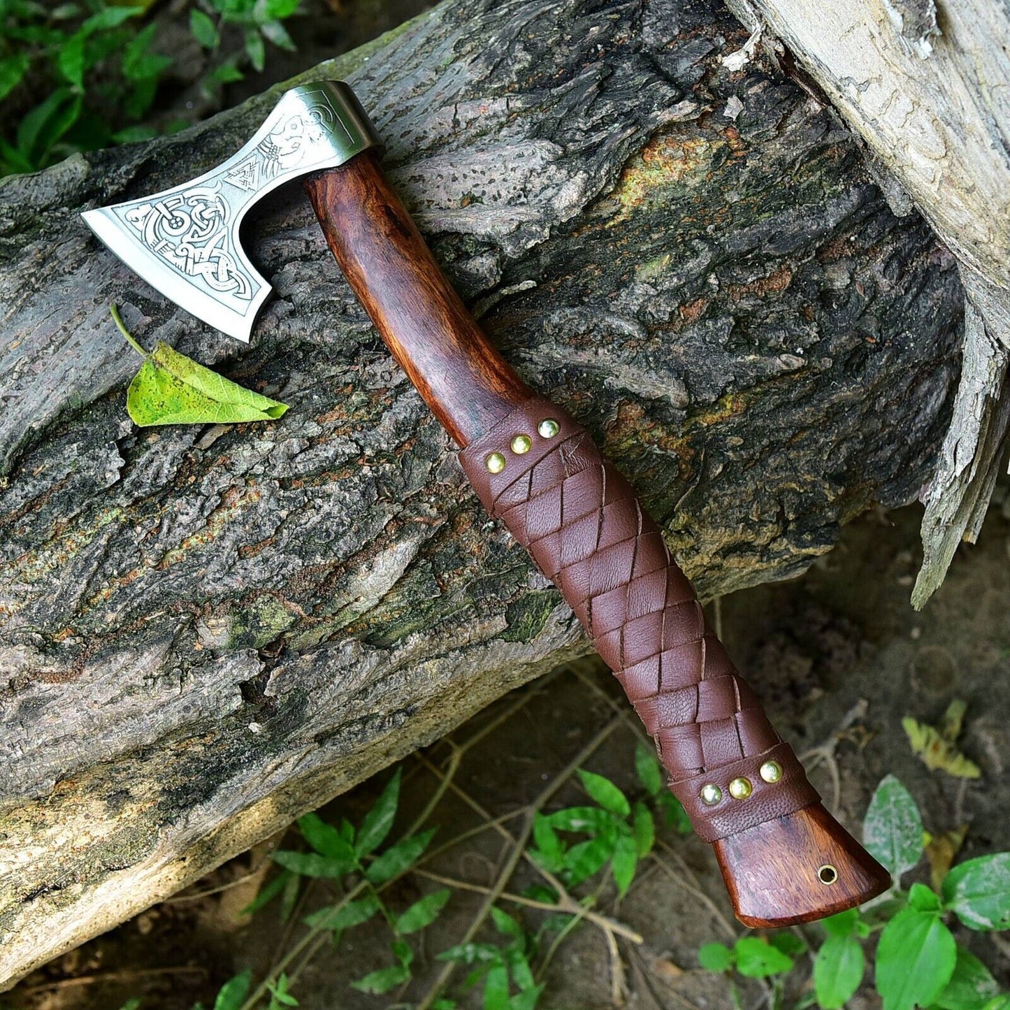 14 Inch Hand Forged 1095 Carbon Steel Viking Tomahawk Hatchet with Rosewood Handle and Leather Sheath