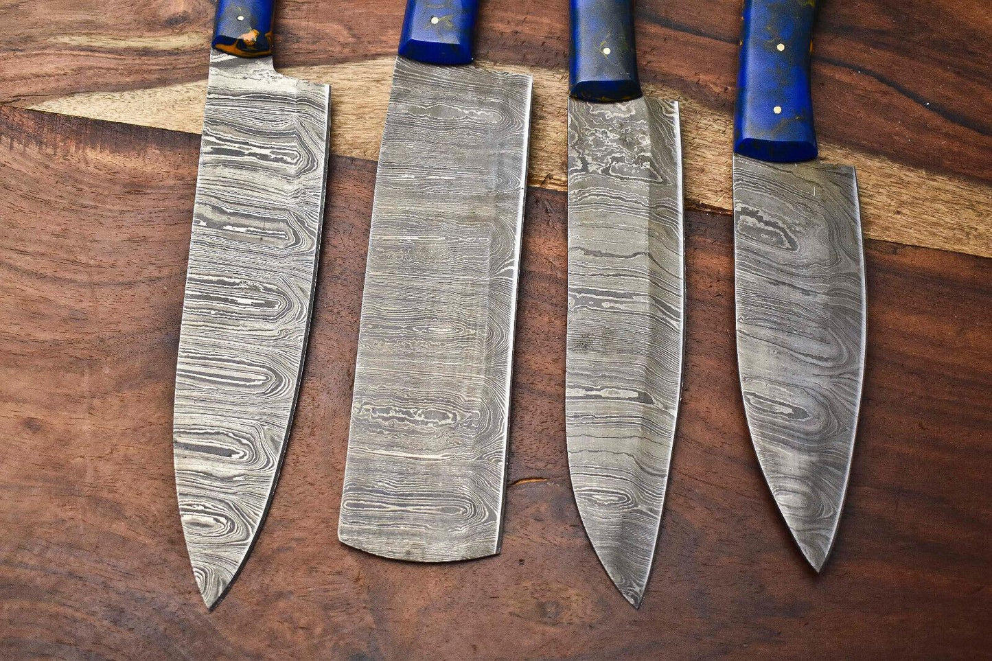 Lot of 4 Handmade Damascus Steel Blade Chef Knives Set