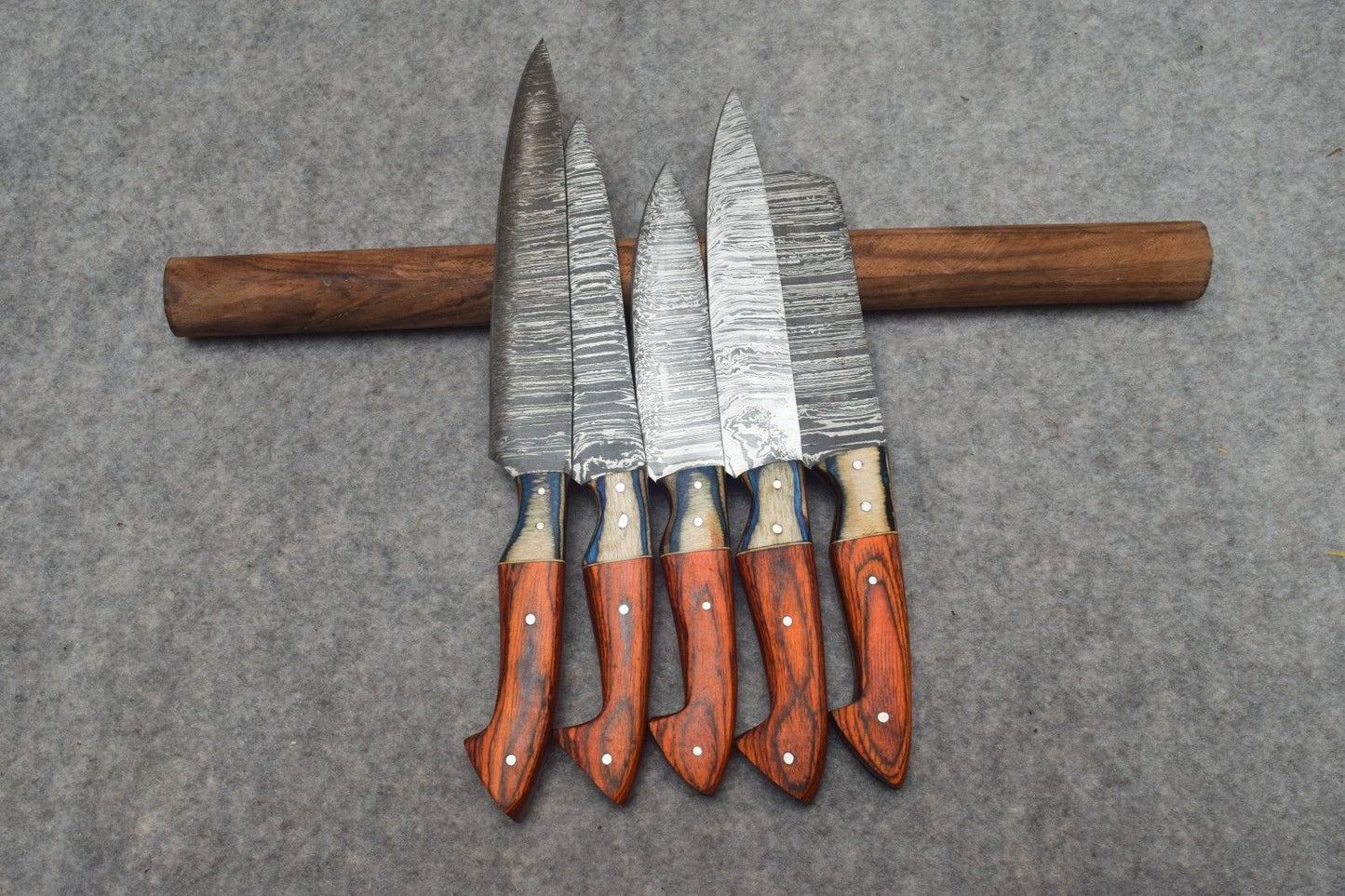5 Pcs with Leather Roll, Handmade Professional Kitchen Knives