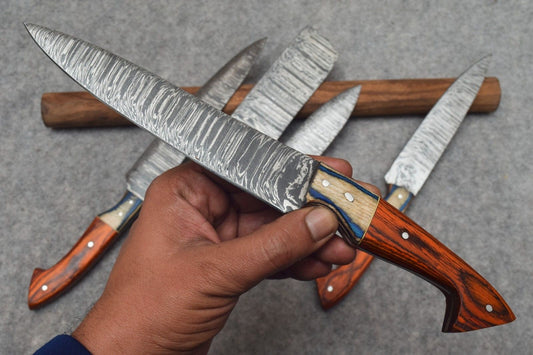 5 Pcs with Leather Roll, Handmade Professional Kitchen Knives