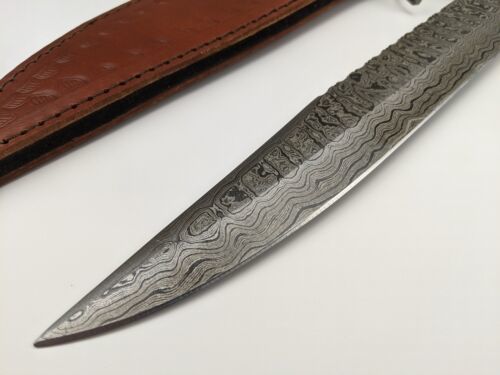 Heritage Forge 16 Inch Damascus Steel Bowie Knife Rosewood Handle with Leather Sheath