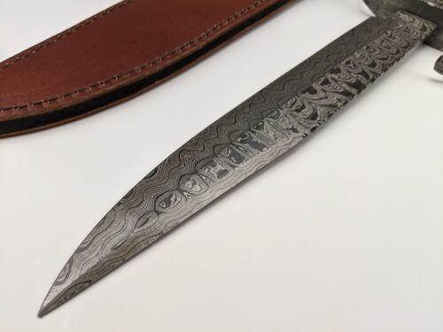Heritage Forge 16 Inch Damascus Steel Bowie Knife Rosewood Handle with Leather Sheath