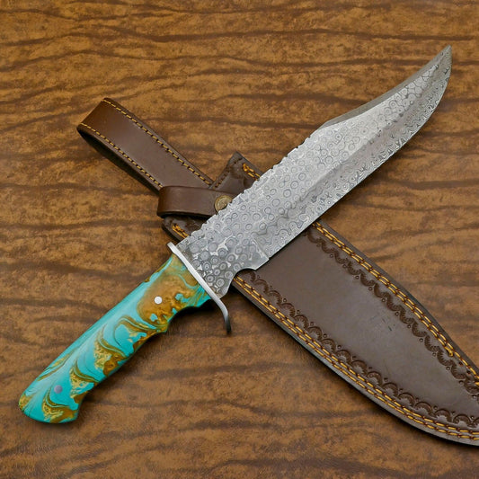 Heritage Forge Handmade Damascus Steel Full Tang Bowie Hunting Knife Resin Handle