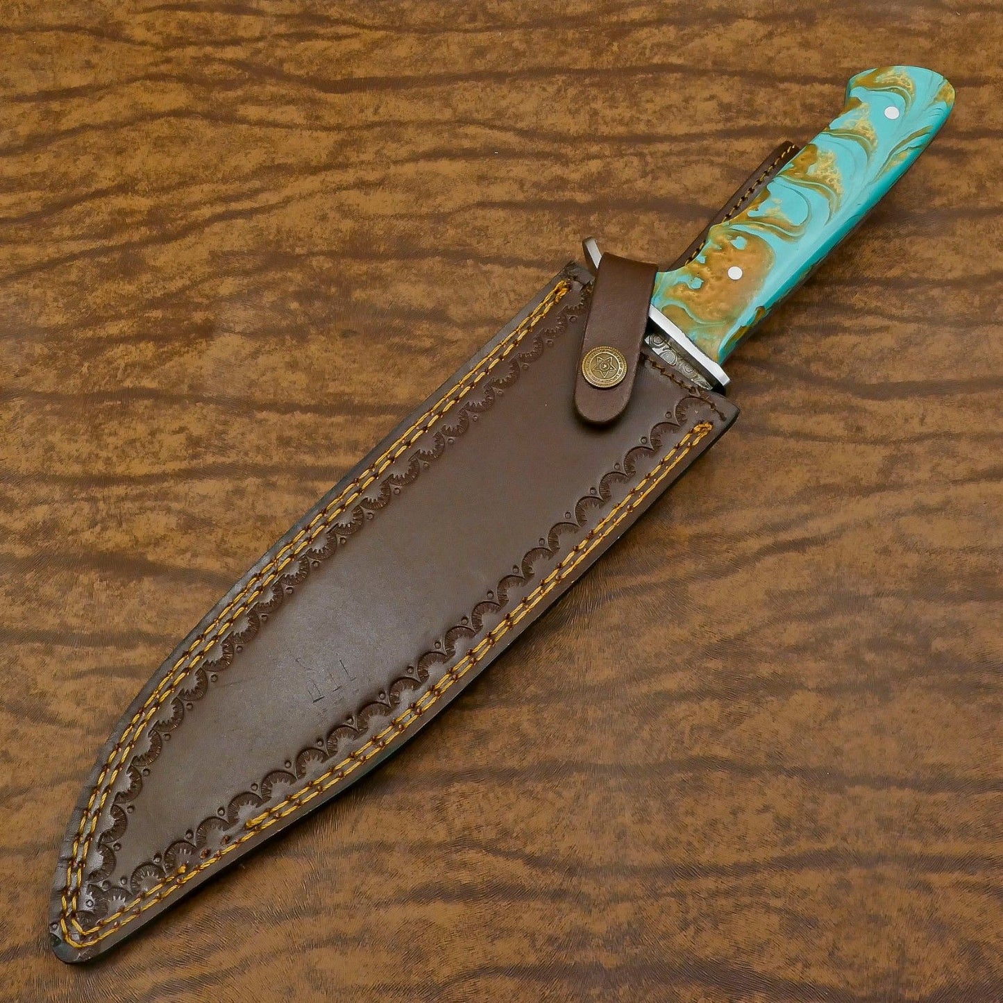 Heritage Forge Handmade Damascus Steel Full Tang Bowie Hunting Knife Resin Handle