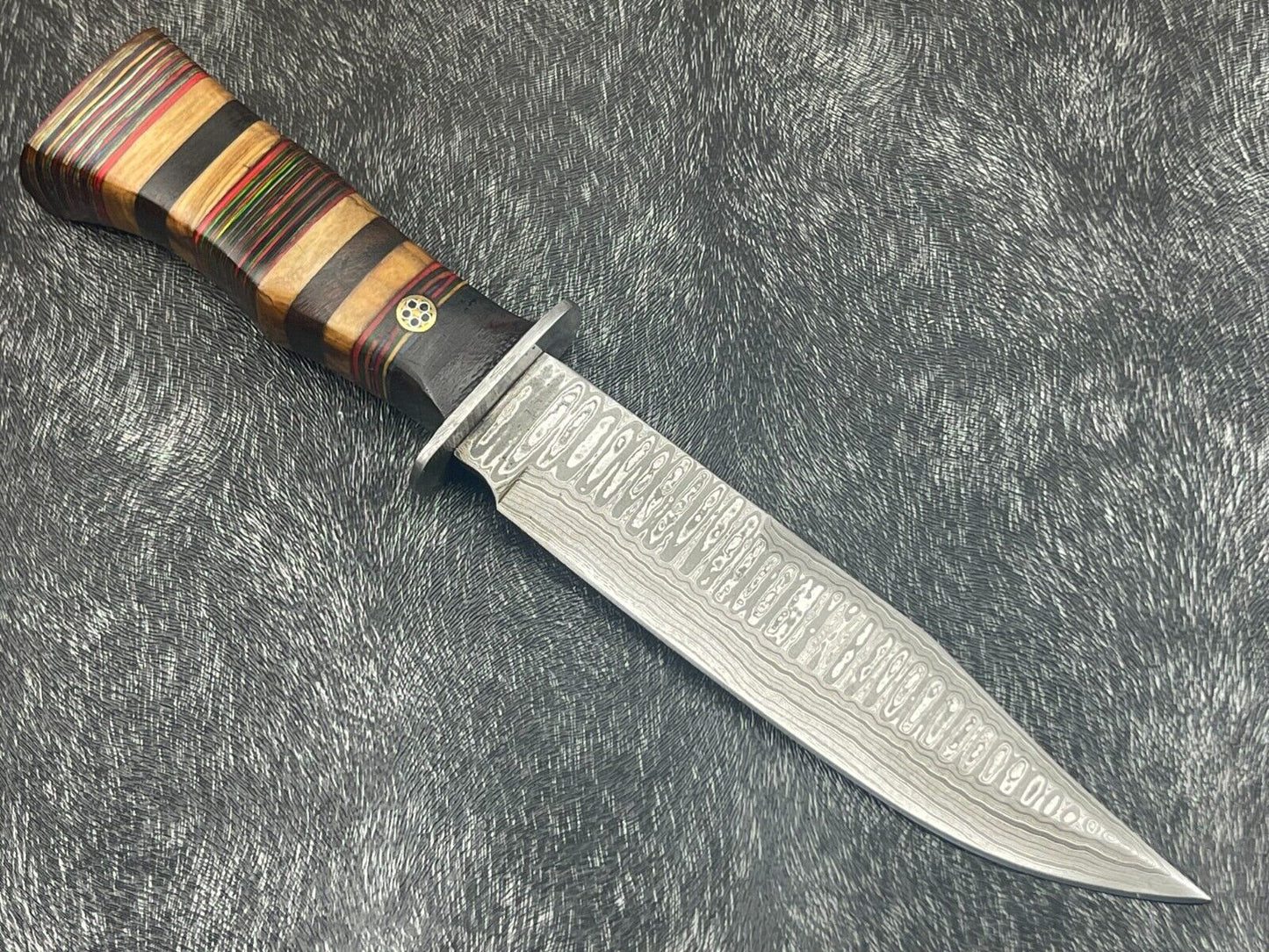 12" Damascus Steel Bowie Knife – Hardwood Handle with Leather Sheath