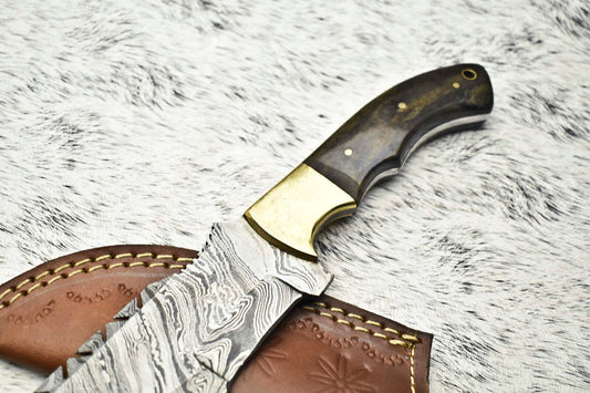 Rare Handmade Damascus Steel Camping Tracker Full Tang Knife with Leather Sheath