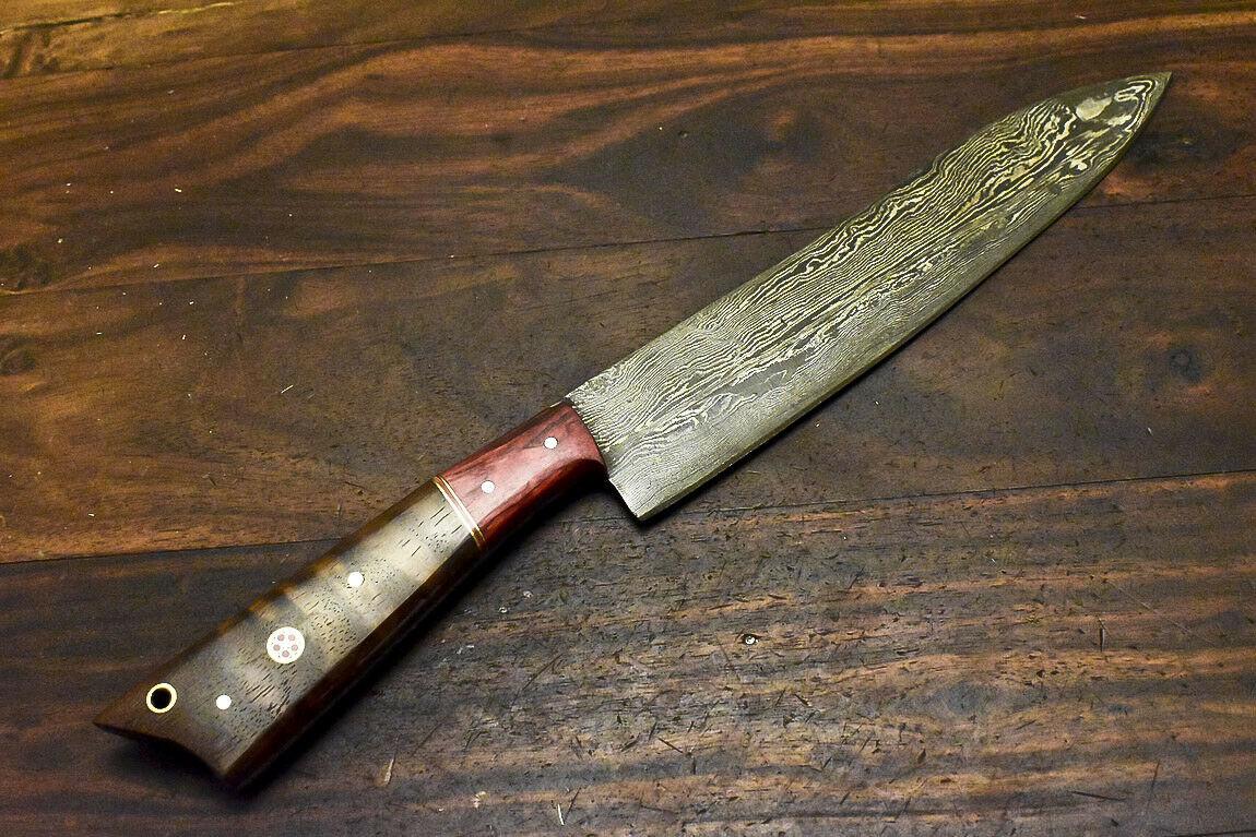 Handmade Damascus Steel Walnut Wood Hunting Chef Knife – 12.9" Full Tang Custom Forged