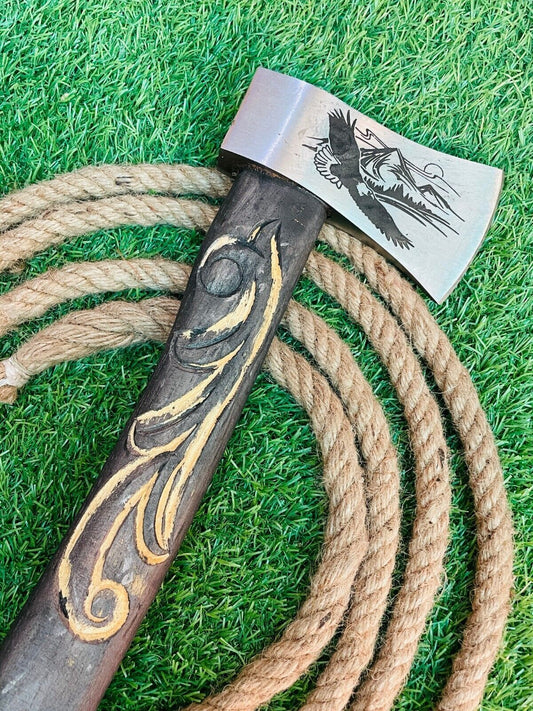 Handmade Forged Carbon Steel Viking Bearded Camping Hatchet Tomahawk Axe