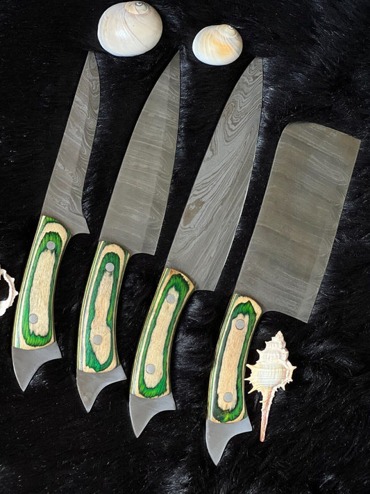 Custom Handmade Damascus Steel Professional Chef Knife Set | Camel Bone & Wood Handle