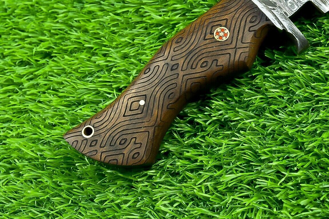10 Inch Custom Forged Damascus Steel Bowie Hunting Knife with Natural Wood Handle