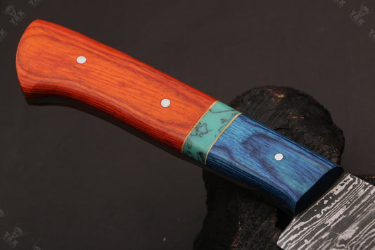 13" Custom Hand Forged Fire Damascus Steel Santoku Chef Knife for Kitchen Use