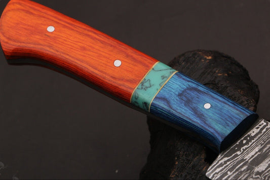 13" Hand Forged Fire Damascus Steel Chef Knife Kitchen Knife with Camel Bone and Wood Handle