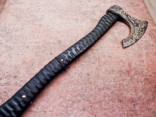 Hand Forged Viking Bearded Axe – 20 Inch Carbon Steel Hatchet with Olive Wood Handle