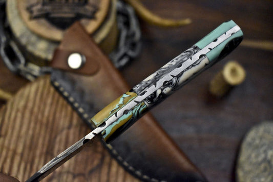 Custom Twist Damascus Skinner Knife Corain Handle Micarta Bolster Fixed Blade Hunter