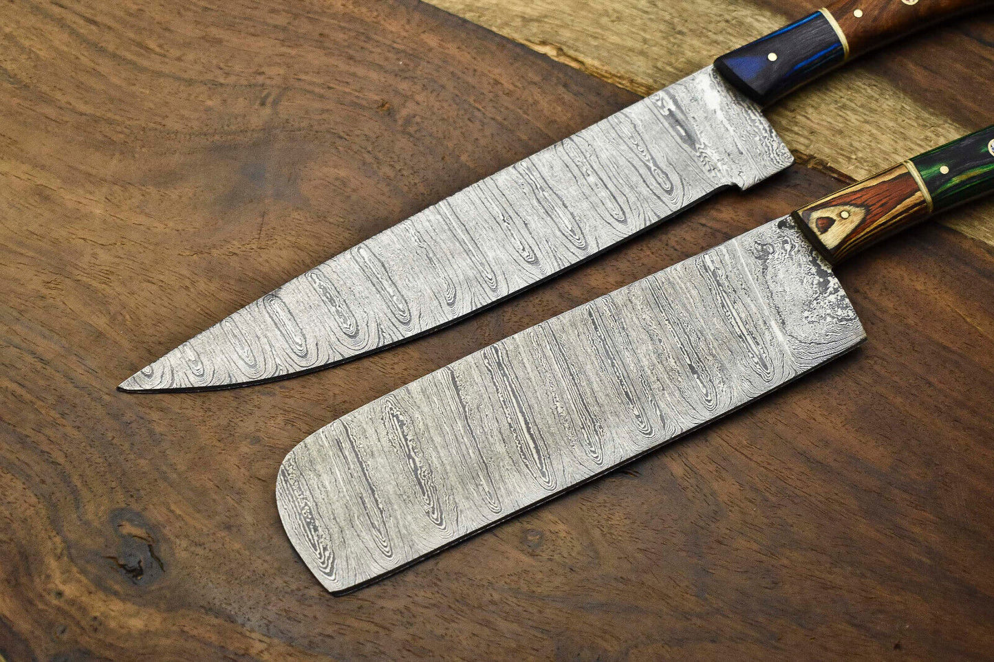 Lot of 2 Premium Handmade Damascus Steel Chef Knives – Full Tang, High Carbon, Razor Sharp