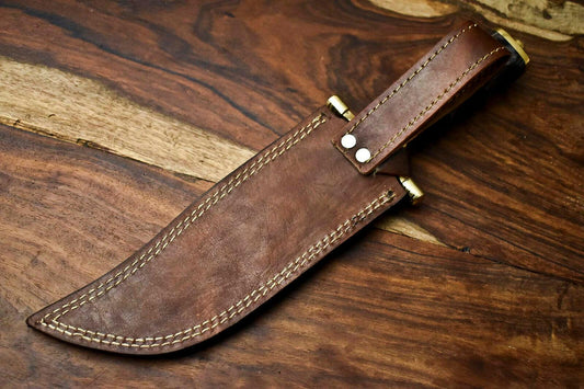 13" Handmade Damascus Bowie Hunting Knife – Hard Wood Handle, Full Tang