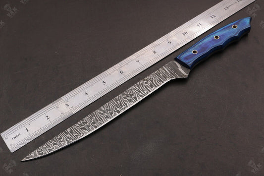 13.5" Hand Forged Fire Damascus Steel Fillet Knife Damascus Fillet Knife For Kitchen Use