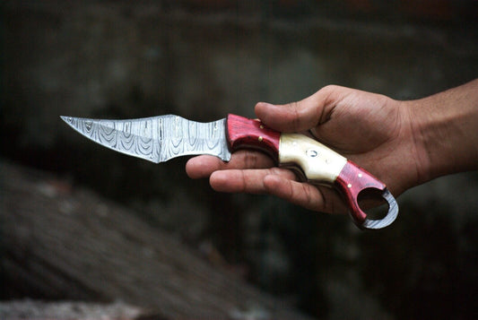Handmade 9" Damascus Karambit Knife Best Karambit Knife With Camel Bone and Wood Handle