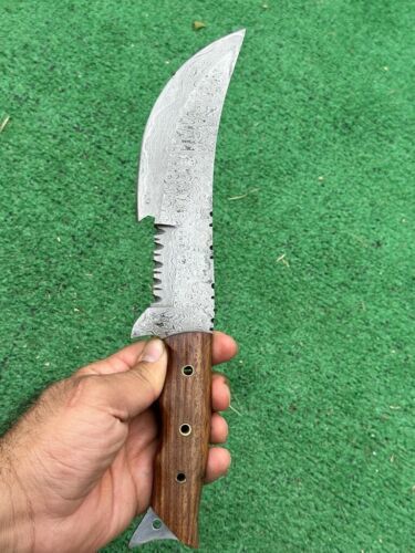 12" Custom Handmade Damascus Tracker Knife – Full Tang Hunting & Survival Blade with Fire Pattern Design
