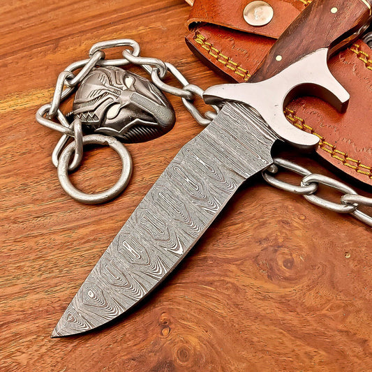 Handmade Damascus Bowie Knife with Resin and Wood Handle Fixed Blade Hunting Knife