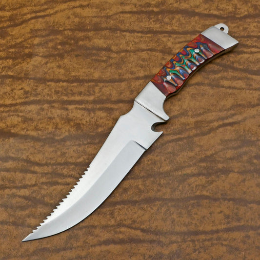 Handmade D2 Steel Bowie Hunting Camping Knife with Full Tang Pakka Wood Handle – 12 Inch