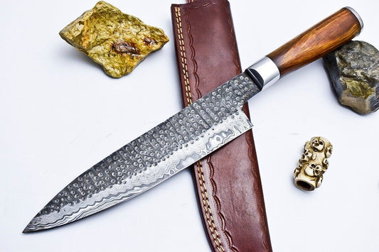 CUSTOM HANDMADE DAMASCUS HUNTING CHEF KNIFE WALNUT WOOD HANDLE