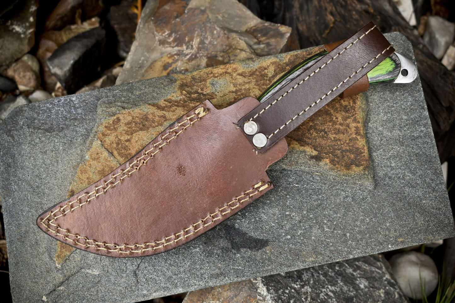 Hand Forged Twist Damascus Skinner Knife Hardwood Handle Hiking Hunting Blade