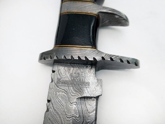 Heritage Forge Handmade Damascus Steel Bowie Knife with Rosewood Handle and Leather Sheath