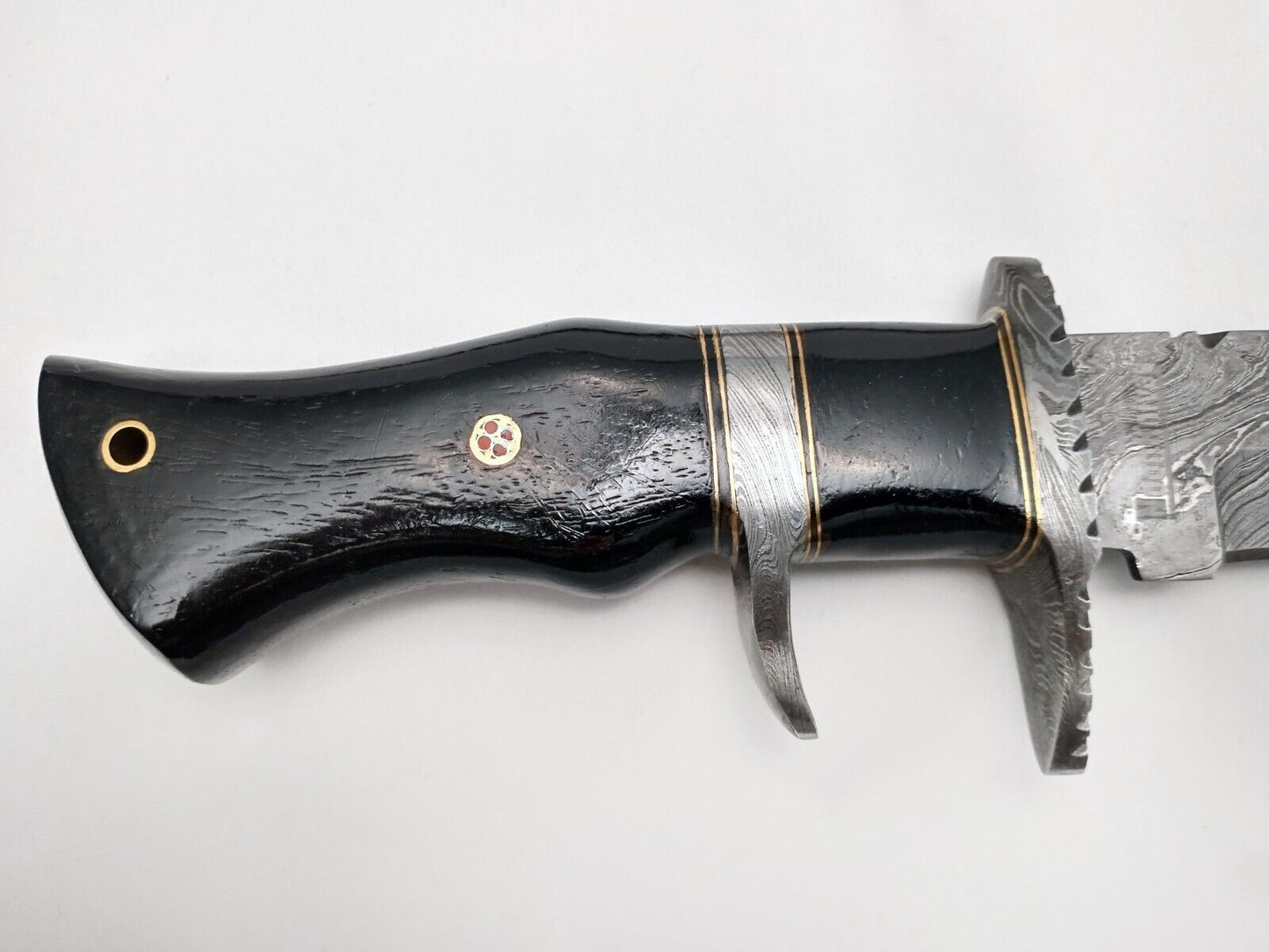 Heritage Forge Handmade Damascus Steel Bowie Knife with Rosewood Handle and Leather Sheath