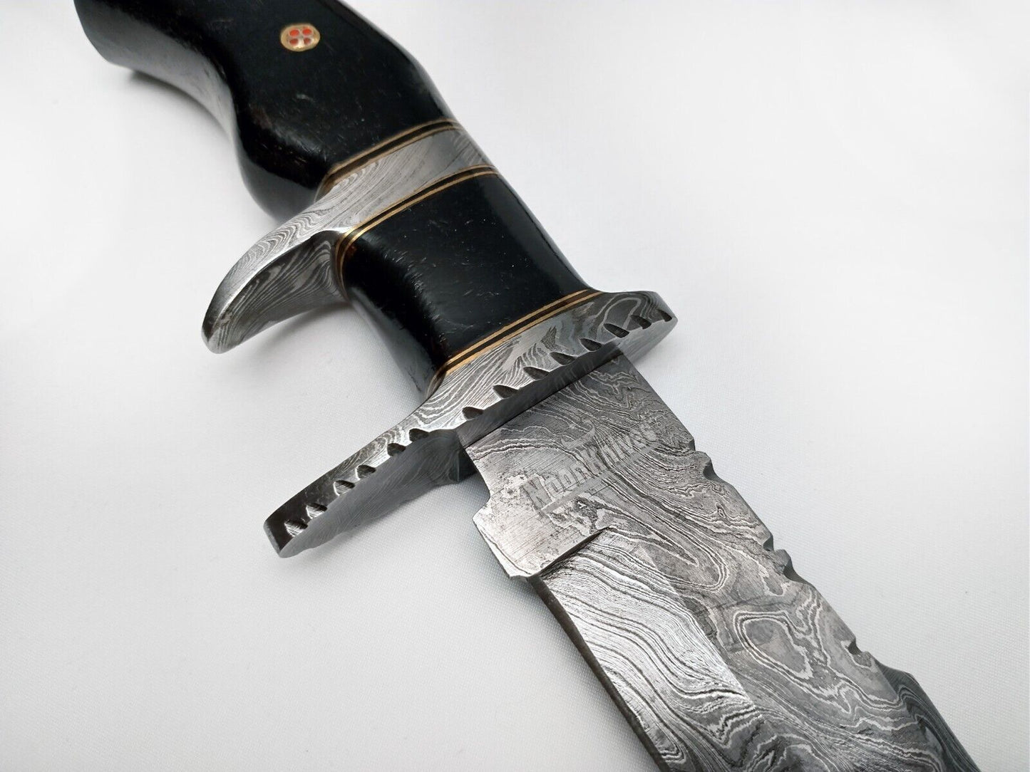 Heritage Forge Handmade Damascus Steel Bowie Knife with Rosewood Handle and Leather Sheath
