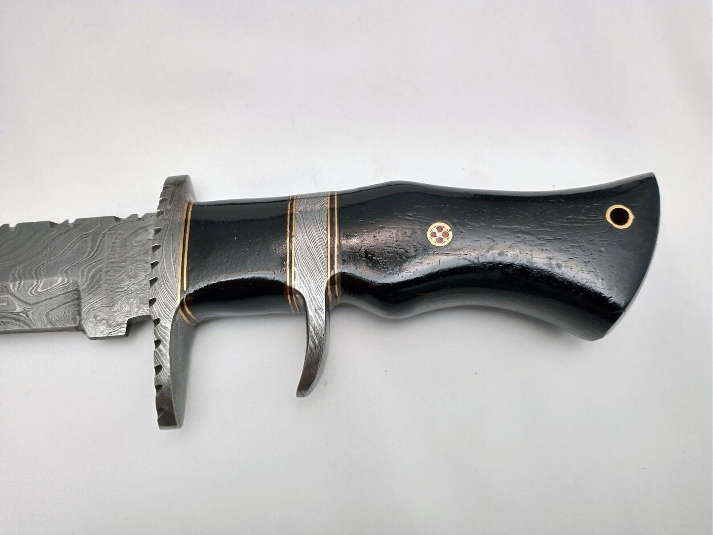 Heritage Forge Handmade Damascus Steel Bowie Knife with Rosewood Handle and Leather Sheath