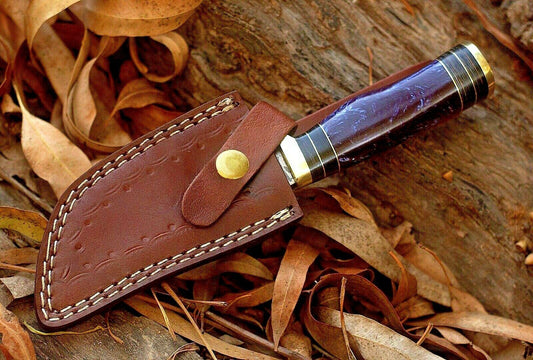 Hand Forged Damascus Steel Hunting Bowie Knife – Resin & Brass Guard Handle