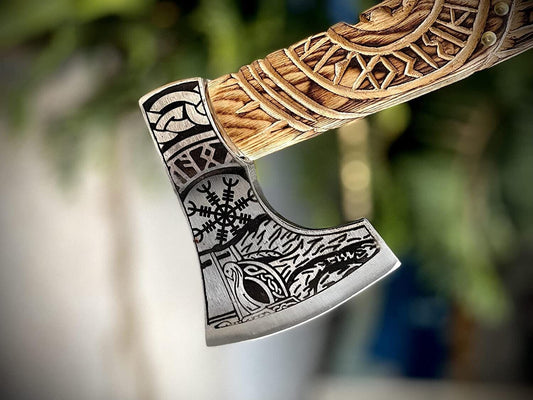 Handmade Viking Battle Axe Forged Carbon Steel Bearded Axe with Rosewood Handle