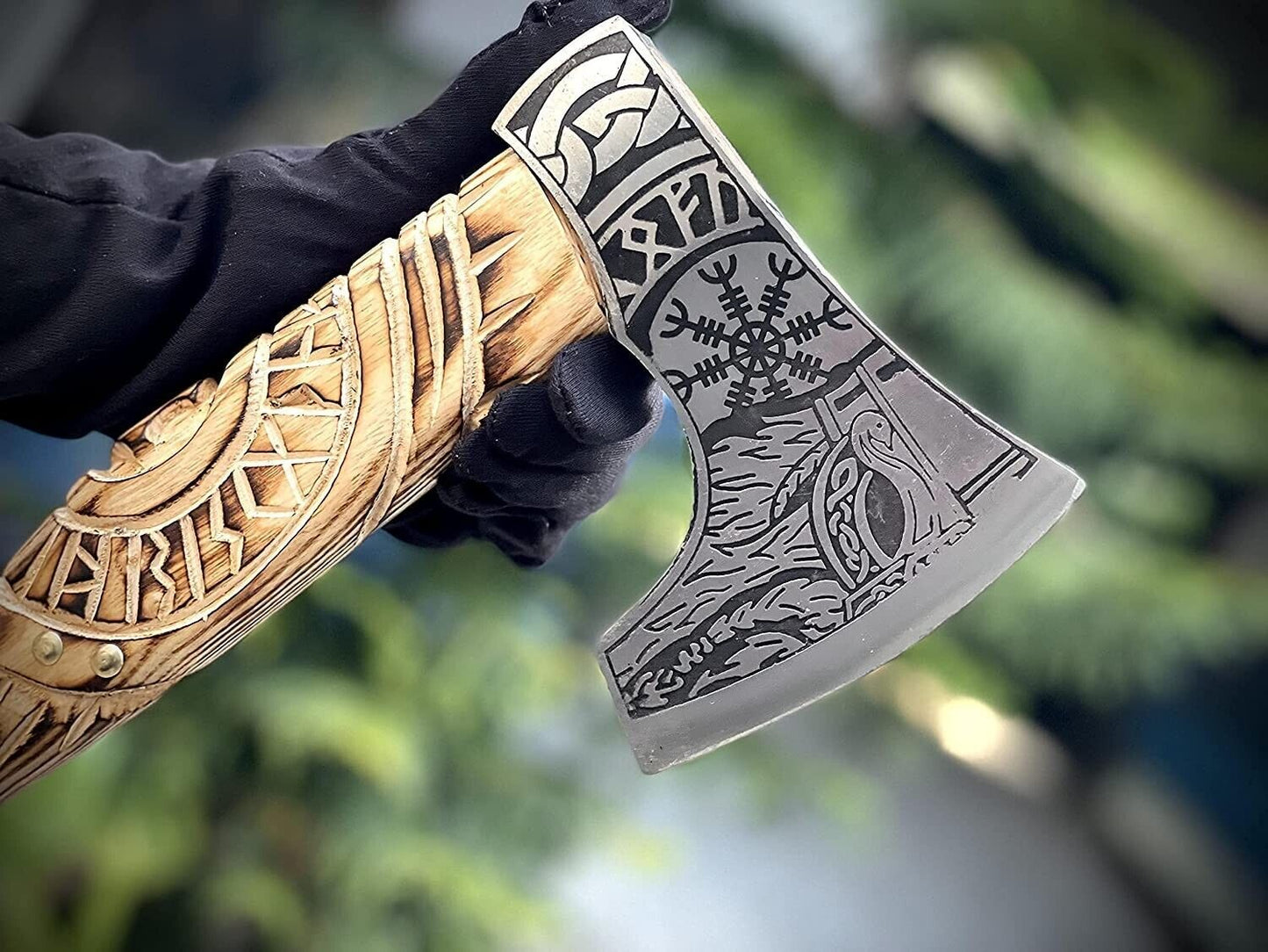 Handmade Viking Battle Axe Forged Carbon Steel Bearded Axe with Rosewood Handle