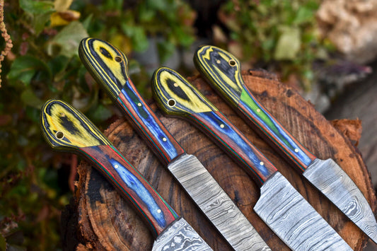 Lot of 4 Handmade Damascus Steel Full Tang Kitchen Chef & Steak Knife Set