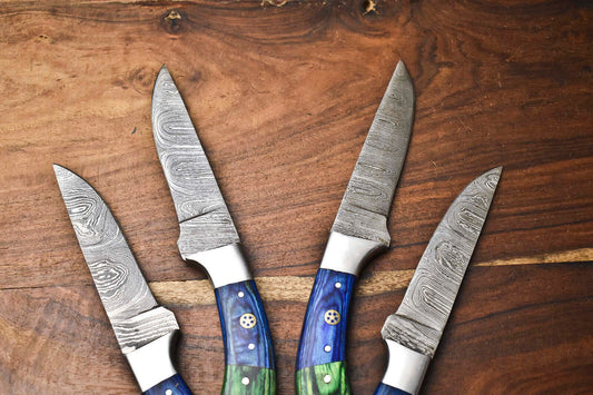 Lot Of 4 Handmade Damascus Steel Blade Chef Set Knife