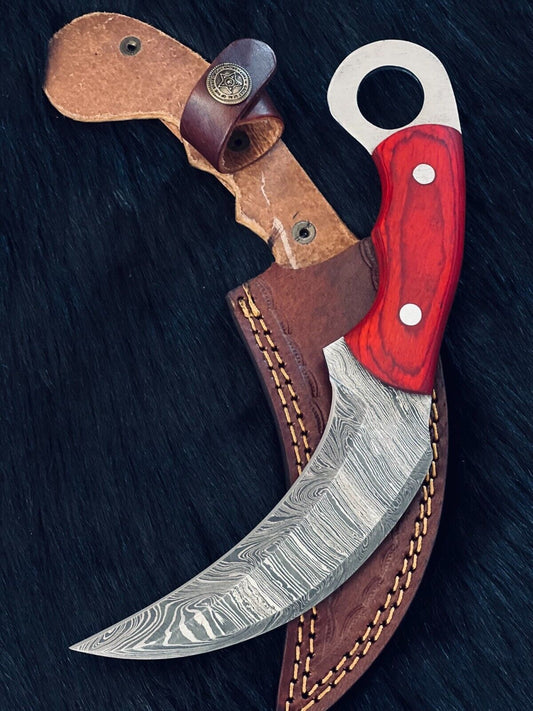 9" Handmade Damascus Karambit Knife Best Karambit Damascus Steel With Wood Handle