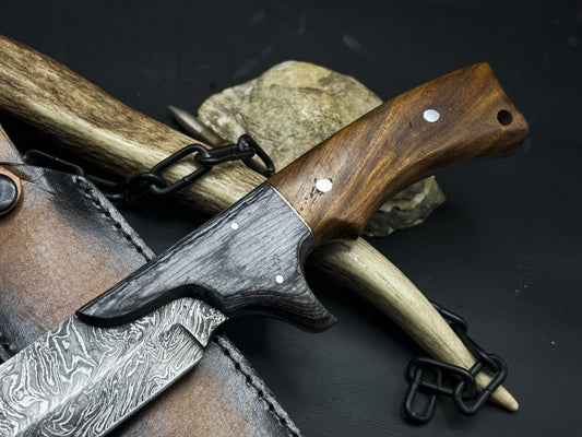 Heritage Forge 15 Inch Handmade Damascus Steel Bowie Hunting Knife Wood Handle