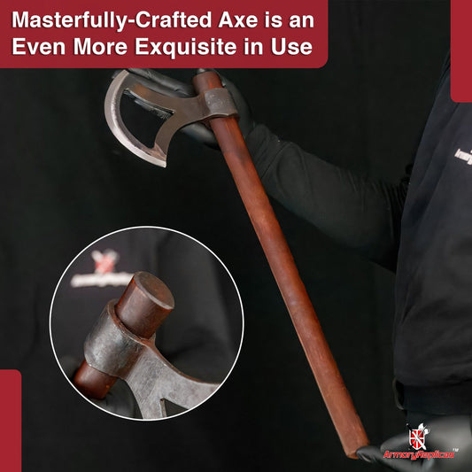 Heartless Viking Medieval Battle Axe Carbon Steel Center Cutout with Sheesham Heartwood Handle