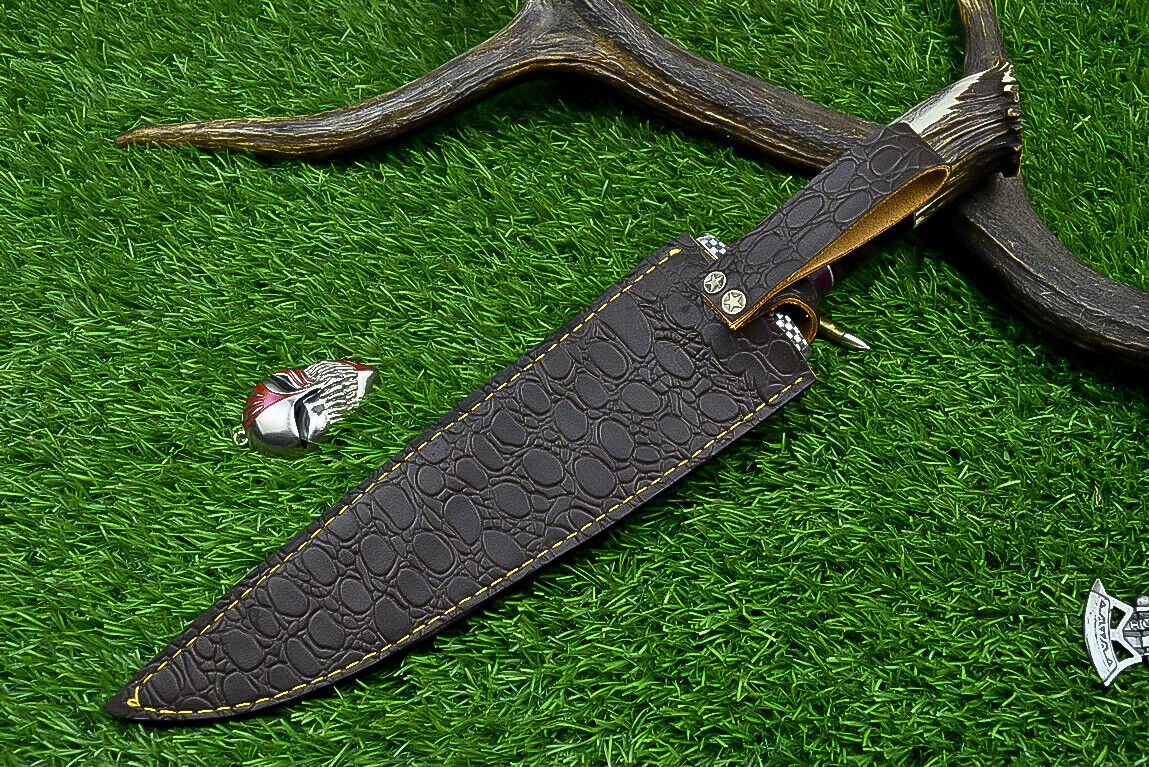 Heritage Forge 14" Damascus Steel Bowie Knife with Stag Horn and Resin Handle