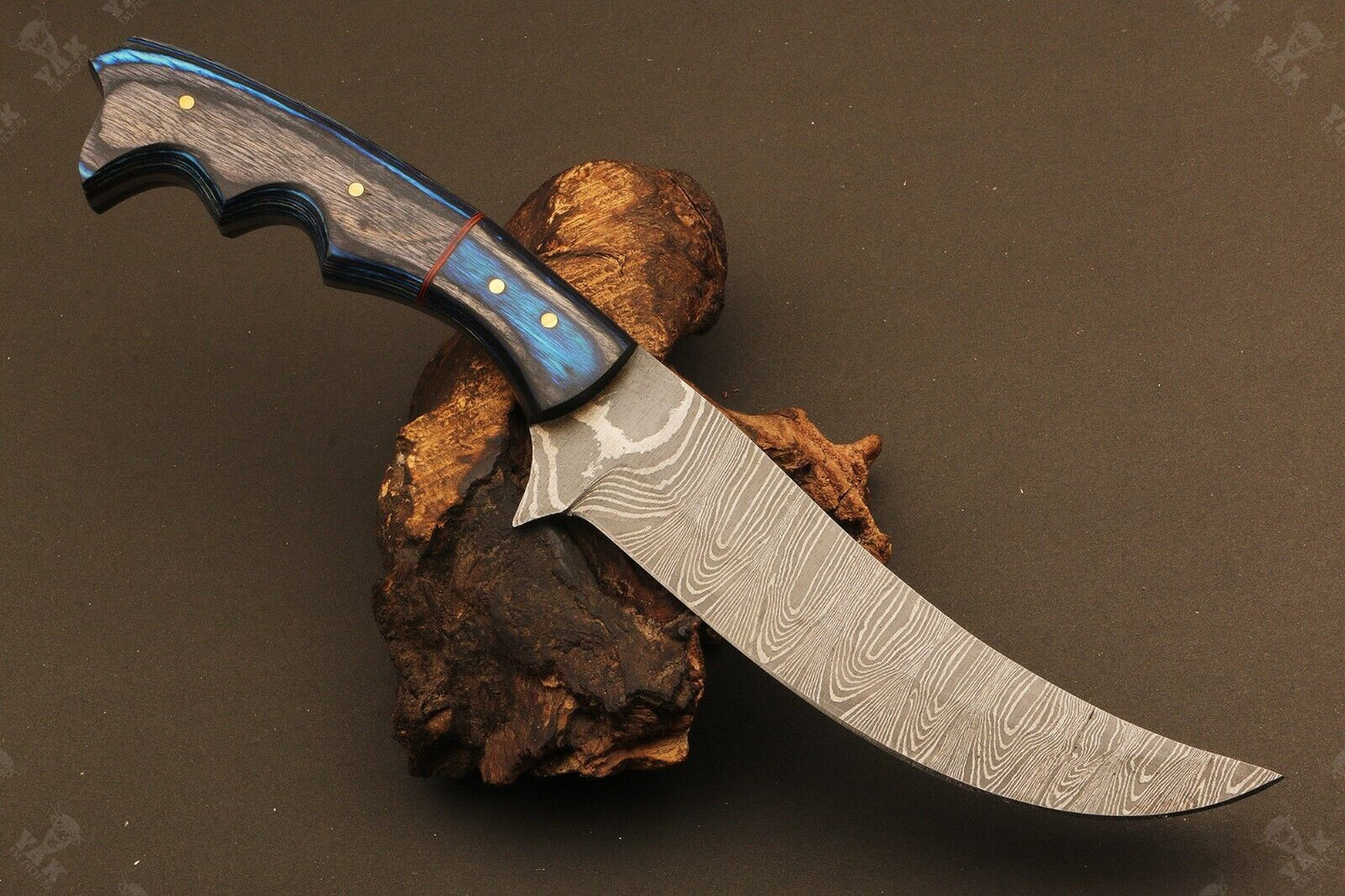 10.5" Handmade Ladder Damascus Steel Bowie Hunting Knife – Wood Handle