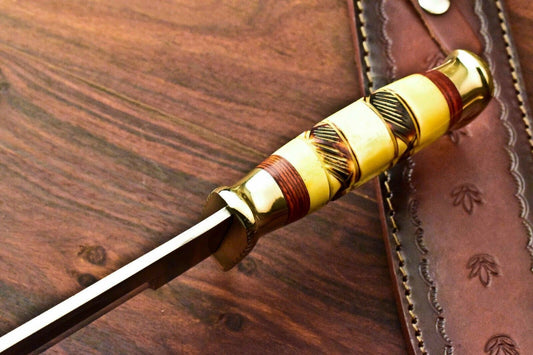 16.25" Custom Handmade D2 Steel Bowie Knife – Engraved Camel Bone Handle with Leather Sheath