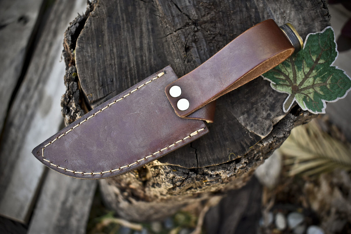 8.0 in Forged Skinner Knife w Gut Hook Twist Damascus Hard Wood Brass Guard Camping Knife