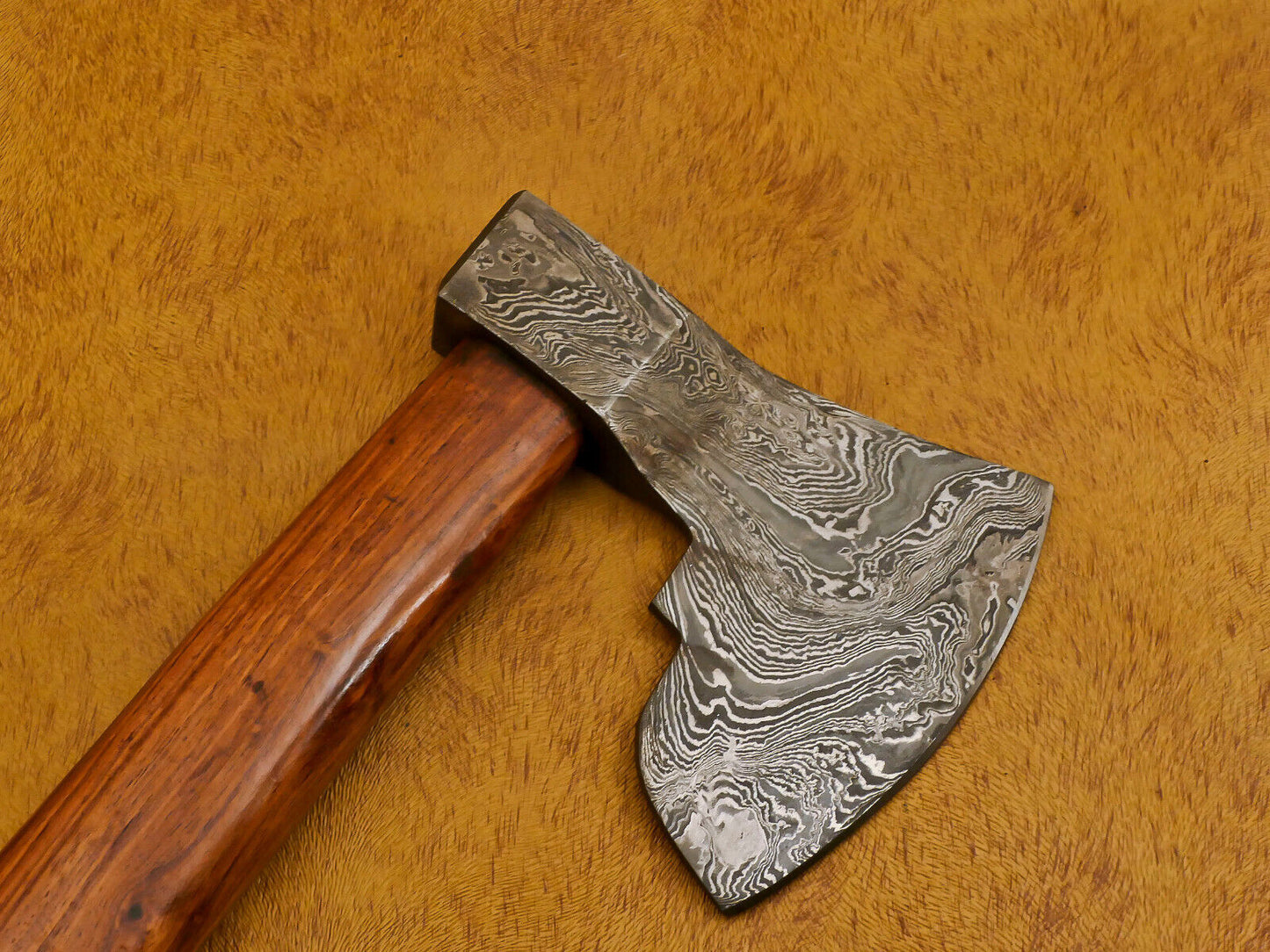 Handmade Damascus Viking Tomahawk Axe with Walnut Handle and Leather Sheath