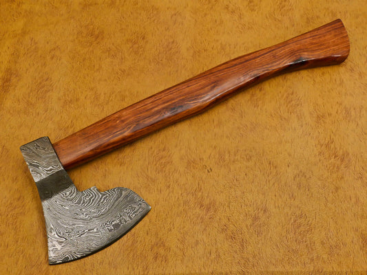 Handmade Damascus Viking Tomahawk Axe with Walnut Handle and Leather Sheath